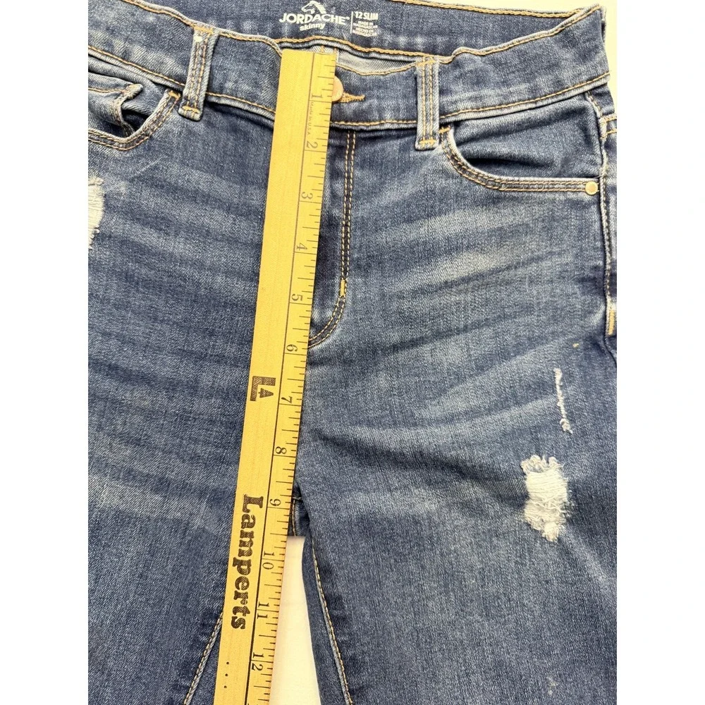 Jordache Jeans Girls 12‎ Slim Blue Skinny Stretch Medium Wash Distressed Denim